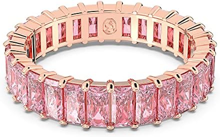 Stylish Pink Swarovski Matrix Crystal Ring with Cubic Zirconia for Women in Baguette Princess Cut Design