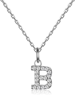10-18K Gold Diamond-Studded Initial Pendant, Lobster-Claw Clasp, Sterling Silver Necklace with Rolo Chain for Women