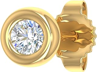 Push-Back 14K Yellow Gold Bezel Diamond Stud Earring Perfect for Mother's Day - Elegant Round Design