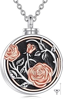 Vintage Round Sterling Silver Ashes Bracelet Charm with Cable Chain - Rose Flower Design Cremation Jewelry for Women and Girls