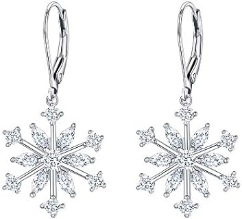 EVER FAITH Sterling Silver Dangle Snowflake Earrings Adorned with Sparkling Cubic Zirconia for Women and Girls, Leverback Design