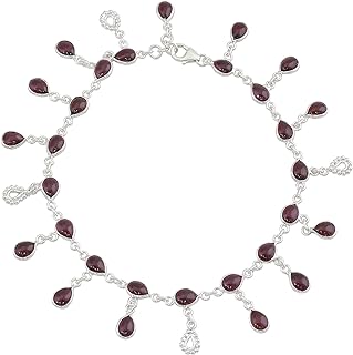 NOVICA Handmade .925 Sterling Silver Garnet Charm Anklet India Red Birthstone [11.25 in L x 2.4 in W x 0.1 in D] 'Starry Allure in Red'