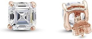 Asscher Cut White Diamond 925 Sterling Silver 14K Rose Gold Over Diamond Solitaire Stud Earrings for Women's
