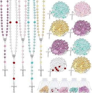 20 Pcs Pearl Rosary Catholic Beads Rose Cross Necklace for Women Holy First Communion Rosary Beads Catholic Necklace for Rosary Catholic Prayer Gifts