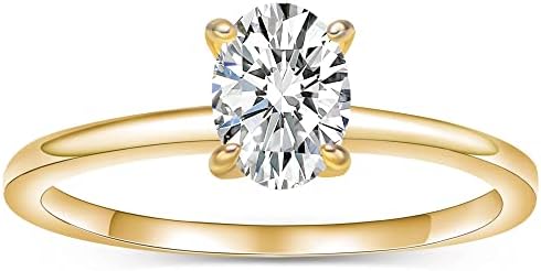 Moissanite Engagement Ring Oval Cut 1ct Lab Grown Diamond Wedding Promise Ring for Her 18K Gold Plated Solitaire Halo Wedding Band for Women