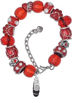 Delight Jewelry Silvertone 3-D Enamel Running Shoe - Red Paw Print Bead Bracelet, 7"+2"