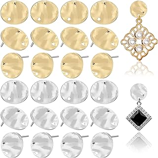50 Pieces Flat Round Ear Studs Earring Posts with Loop Hole Coin Jewelry 13.0 mm Gold Plated Disc Charms Earring for DIY Earrings Craft Making Supplies for Women Girls