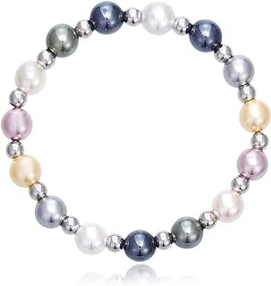 Multicolor Shell Pearl Stretch Bracelet, 8mm Round Beads on Stainless Steel Jewelry Gift for Women and Girls