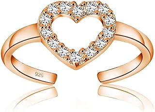 Hoops & Loops 925 Sterling Silver Cubic Zirconia Open Heart Toe Ring for Women Teen Girls Men