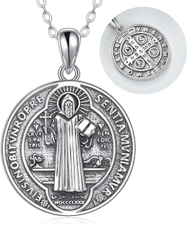 Spring Ring Clasp YAFEINI Saint Benedict Pendant Necklace Crafted from 925 Sterling Silver - Perfect Religious Protective Jewelry for Women and Men - Elegant Silver Cross Design