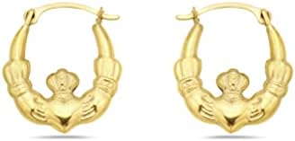 10K Gold Irish Claddagh Hoop Earrings - French Lock Closure- Jewelry for Women/Girls - Small Hoop Earrings