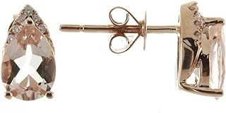 Gin & Grace 10K Rose Gold Morganite and Diamond Stud Earrings with Push-Back Clasp for Women