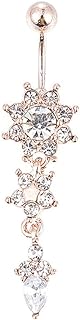 BeeSpring Sexy Women Crystal Ring Body Dangle Ball Barbell Bar Belly Button Ring Navel Ring (Rose Gold)