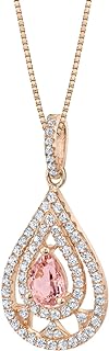925 Sterling Silver Simulated Morganite Pendant Women's Necklace with Box Chain & Spring Ring Clasp by PEORA, Teardrop Chandelier Design, Pear Shape 1 Carat, Hypoallergenic, Italian-made, 18 inches