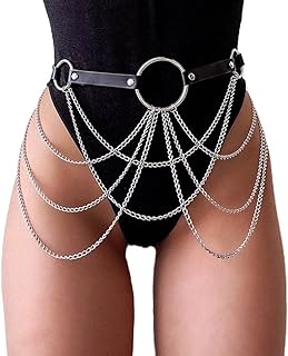 Reetan Punk Body Chains Black Layered Waist Chain Leather Belt Belly Chains Rave Party Body Jewelry Accessories for Women and Girls