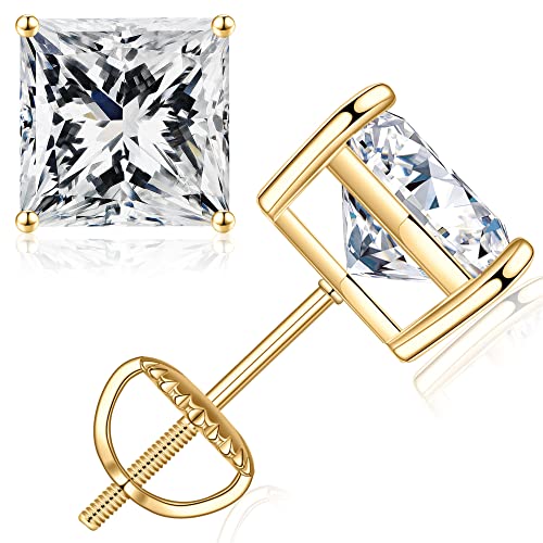 0.6-4ct Princess Moissanite Earrings, D Color VVS1 Clarity Lab Created Diamond 18K White Yellow Rose Gold Vermeil S925 Sterling Silver Moissanite Screw Back Earrings Valentine's Day Gifts