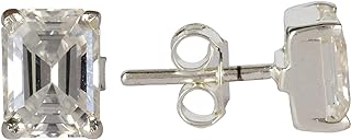 GEMHUB Diamond Stud Earrings, Brilliant Emerald Cut Diamond Earrings 925 Silver 2.45 Gram Small Stud Earrings