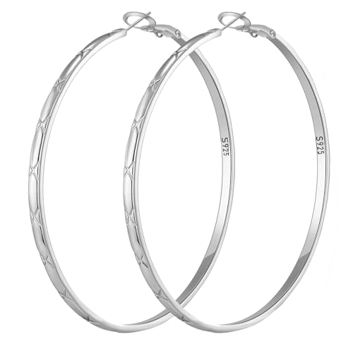 2mm Thin Silver Hoop Earrings for Women Criss Cross Sterling Silver Post Hoop Earrings Hypoallergenic Large Silver Hoops Lightweight Big Silver Hoops 30/40/50/60/70/80mm