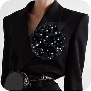 Large Rose Flower Brooches Lapel Pins,Dainty Satin Fabric Pearl Brooches Lapel Pins Elegant Silk Camellia Flower Oversized Brooch Pin for Women Girls Wedding Part Dance Banquet Dress Suit Accessories Jewelry Gifts