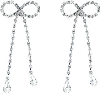 Women's Simulated Diamond Earrings with Lever Back - Hypoallergenic Crystal Bow Pendant Dangle Earrings in Alloy Metal by Xioose