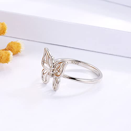 Simple Butterfly Rings for Women Sterling Silver Stackable Filigree Butterfly Ring Jewelry Teen Girl Wife Daughter Mom