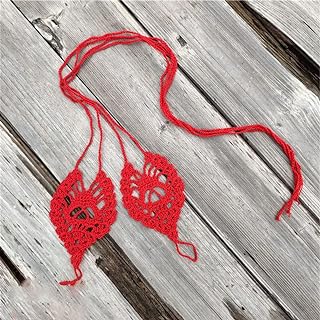 Asphire Women's Beach Crochet Anklet in Soft, Hypoallergenic Cotton - Red Adjustable Bandage Foot Chains with Toe Ring Design