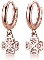 Sterling Silver Hinged Hoop CZ-Adorned Clover Earrings for Women and Teen Girls
