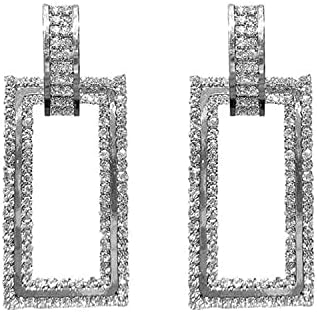 KaFu Fashion Statement Long Drop Earrings Boho Large Metal Rectangle Geometric Dangle Earrings Gorgeous Geometric Rhinestone jewelry Gift For Women Girls
