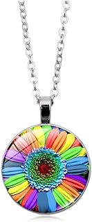 Unisex Rainbow 'Love is Love' Daisy Pendant Necklace with Link Chain and Lobster Clasp - Trendy Pride Statement Accessory in Alloy and Glass