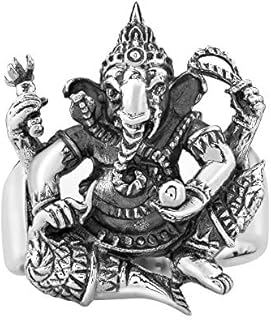 Hindu Elephant God Ganesh Design Sterling Silver Wedding Ring for Spiritual Enthusiasts