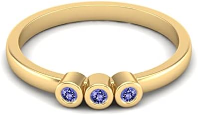 MOONEYE Tiny Round Shape Tanzanite Stackable Women Ring in 925 Sterling Silver Minimalist Delicate Jewelry