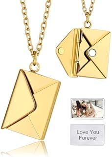 Personalized Envelope Locket Necklace for Women, Custom Love Letter Message Necklaces Birthstone Photo Jewelry Mother's Day Christmas Gift for Girlfriend Mom Wife