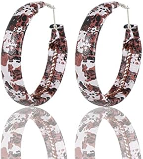 Handmade Western Cowgirl Western Cowgirl Cowboy Earrings Boho Leopard Cow Print PU Leather Hoop Earrings Farm Rustic Women Girls Bohemian Jewelry