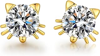 Push Back Jiamiaoi Cat Stud Earrings with Freshwater Pearl & 925 Sterling Silver for Women- Sparkling Cat Earring Design