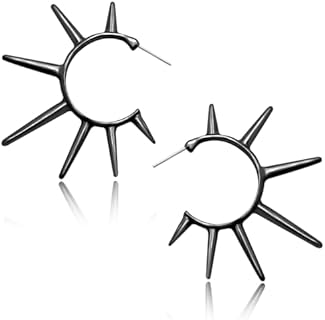 yfstyle Gothic Spike Rivet Earrings for Women Girls Hip Hop Trendy Small Huggie Statement Sun Star Hoops Piecing Earrings Jewelry Gifts