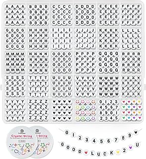Dowsabel 1520 Pieces Letter Beads, 30 Styles Friendship Bracelet Kit, 4x7mm Round Alphabet Beads for Bracelets, Number Smile Heart Beads with 2 Rolls Crystal String, Ideal Gift for Teen Girls