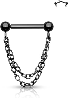 CM Crareesi Mania 316L Stainless Steel Septum Chain Nose Ring with Cubic Zirconia for Women, Double Helix Design Piercing Jewelry