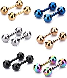 16 Gauge Tanyoyo Mixed Colors Stainless Steel Ball Stud Earrings with Screw Back for Men and Women, Set of 5-6 Pairs