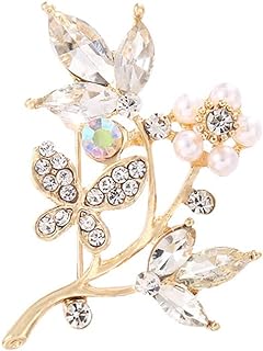 Women's Brooches Pins Floral Brooch Set with Rhinestones Corsage Coat Decoration Pin Small Pearl Corsage