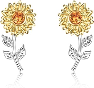 Sterling Silver Sunflower Stud Earrings with Push Back - ONEFINITY Elegant Jewelry for Women and Girls