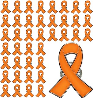 Orange Ribbon Awareness Brooch with Butterfly Clasp for Social Causes Support - Alloy Steel Lapel Pin in Bulk Pack Sizes