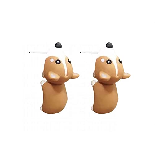 Cute 3D Cartoon Clay Animal Bite Earrings Handmade Polymer Clay Pet Shark Dinosaur Corgi Triceratops Post Stud Earrings for Women Girl Party Holiday Presents Jewelry