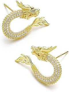 Punk Dragon Cubic Zirconia Stud Earrings Trendy Gothic Animal Totem Earrings 2024 Unique Chic Dragon Statement Earrings Dainty Sterling Silver Post Gold Plated Earring for Women Girls Jewelry Gift