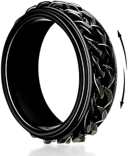 TGNEL 8mm Tungsten Anxiety Ring Mens Wedding Band Ring, Fashion Cuban link Spinner Fidget Ring Comfort fit Size 8-16 Black/Gold/Silver