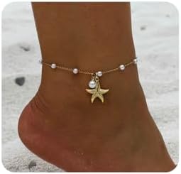 Stunning Pearl Embellished Starfish Anklet with Lobster Claw Clasp, 18K Gold Stainless Steel Box Chain Bracelet for Women