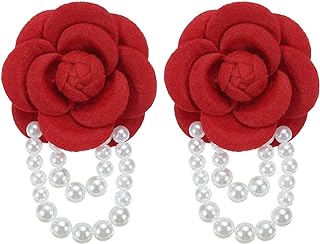 PATIKIL Fabric Camellia Flower Brooches, Elegant Pearl Tassel Brooch Floral Pins Bracelet Dual Use for Women Suit Hat Dress Shirt Tie Corsage