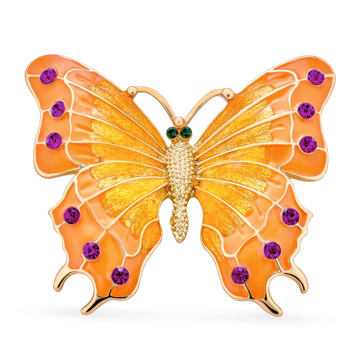 Large Statement Crystal Accent Yellow Orange Golden Aqua Blue Black Clear Garden Dragonfly Firefly Fluttering Filigree Butterfly Brooch Scarf Pin For Women Teens Silver Gold Plated