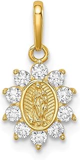 14k Yellow Gold Cubic Zirconia Our Lady Of Guadalupe Pendant Necklace for Women, Hypoallergenic and Nickel-Free Religious Jewelry