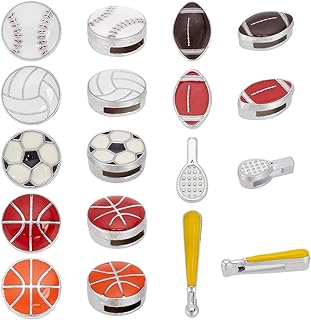 PH PandaHall 36pcs 9 Styles Ball Slider Beads, Enamel Sports Beads Baseball Football Basketball Sliding Charms Colorful Ball Spacer Beads for Bracelets DIY Crafts Ball Game Supplies Making