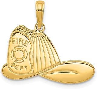 14k Yellow Gold Solid Polished Textured back Not engraveable Large Firefighter Hat Pendant Necklace Measures 18x23mm Jewelry for Women